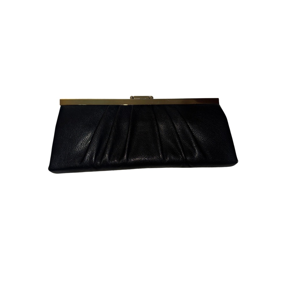 Gunne Sax Jessica McClintock Black Pleated Clutch Evening Bag Gold Chain Classic